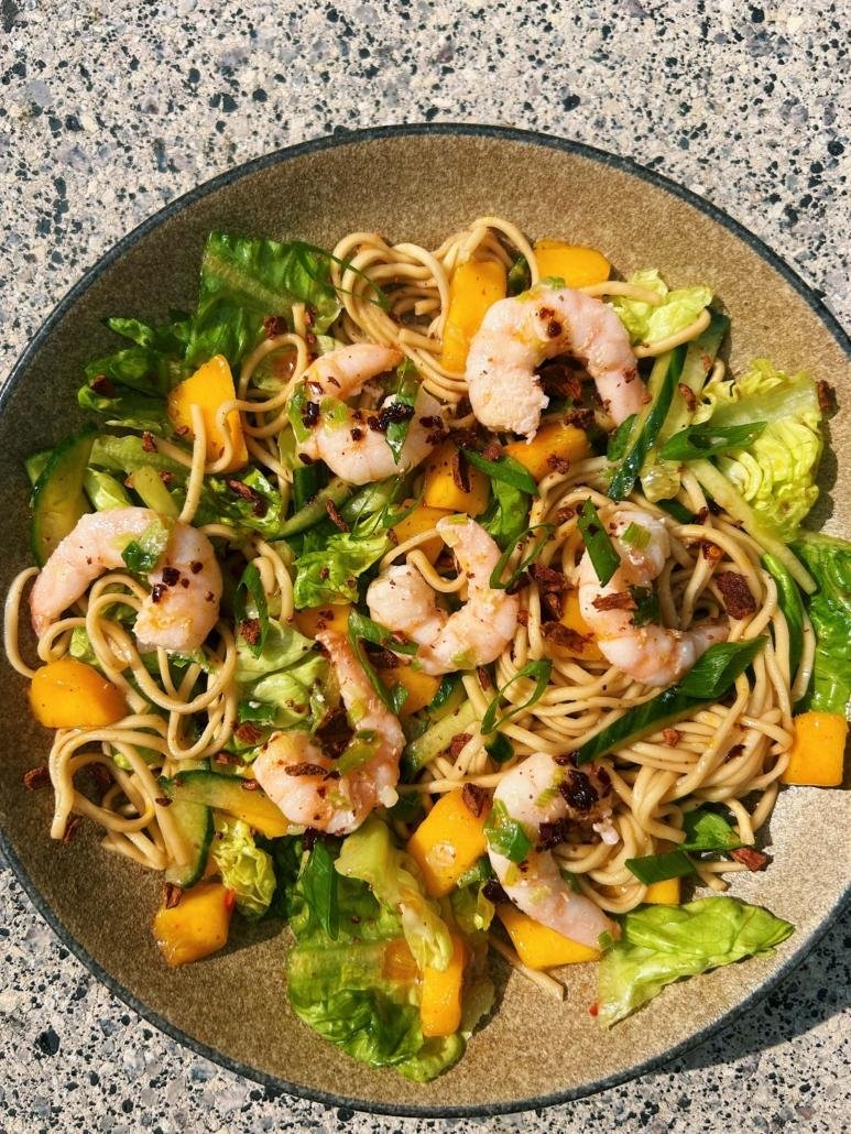 Spicy Prawn & Mango Noodle Salad with Madhuka dressing